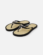 Resin Ring Seagrass Flip Flops , Black (BLACK), large