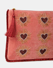 Large Heart Embellished Velvet Pouch, , large