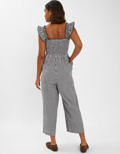 Gingham Wide Leg Jumpsuit, Black (BLACK), large