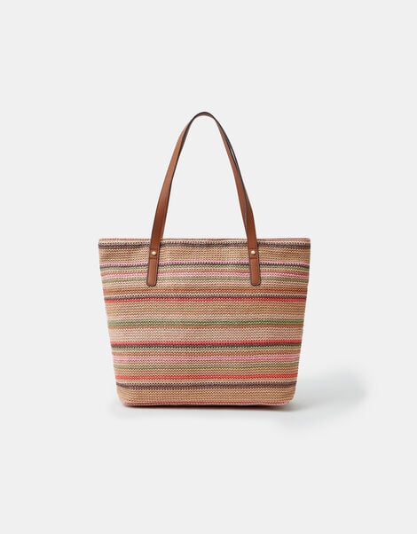 Woven Stripe Raffia Shoulder Bag, , large