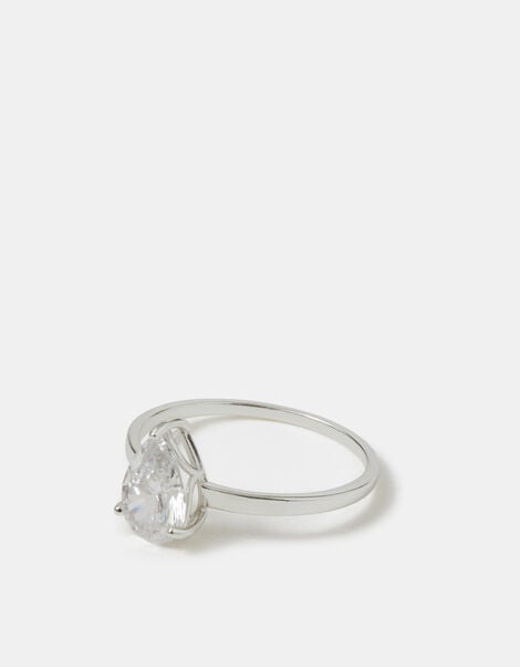 Sterling Silver Pear Cut Engagement Ring, Silver (ST SILVER), large