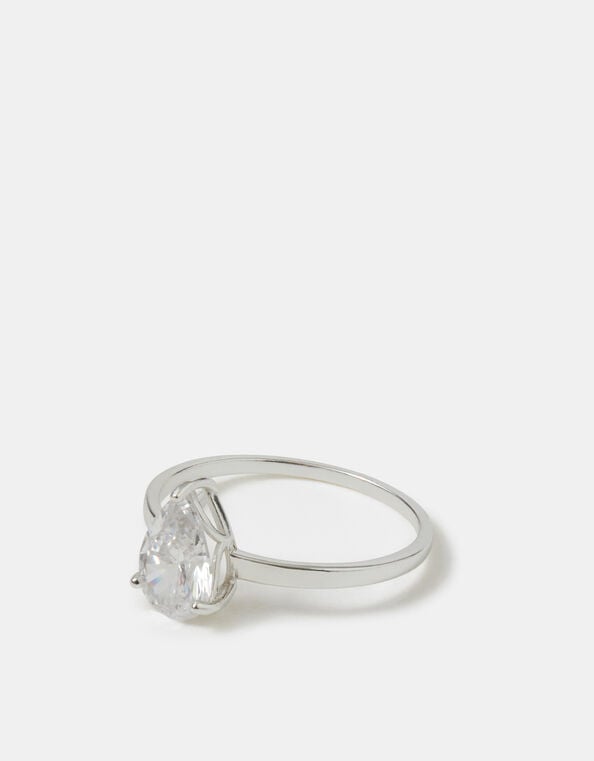 Sterling Silver Pear Cut Engagement Ring, Silver (ST SILVER), large