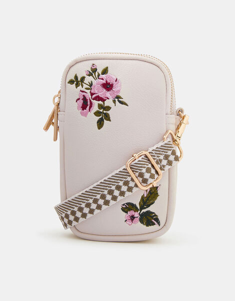 Floral Embroidered Phone Bag, , large