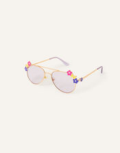Girls Flower Butterfly Detail Aviator Sunglasses, , large
