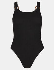 Strap Detail Crinkle Textured Swimsuit, Black (BLACK), large