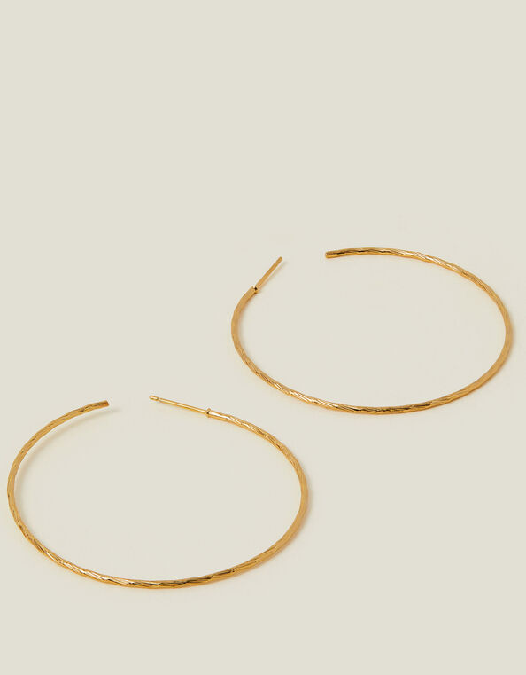 14ct Gold-Plated Large Diamond Cut Hoop Earrings, , large