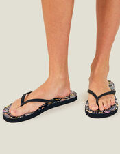 Paisley Print Flip Flops, Black (BLACK), large