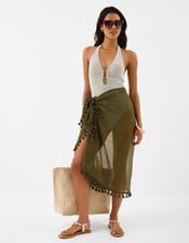 Geometric Textured Halter Neck Swimsuit, Green (KHAKI), large