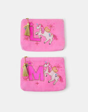Girl Initial Unicorn Velvet Pouch, Pink (PINK), large