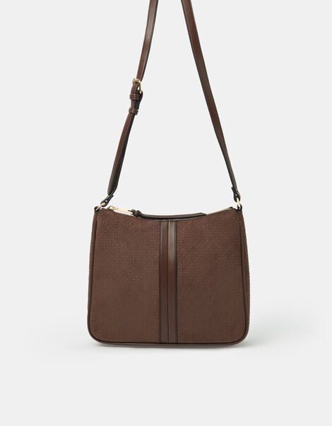 Embossed Faux Suede Crossbody Bag, Brown (CHOCOLATE), large