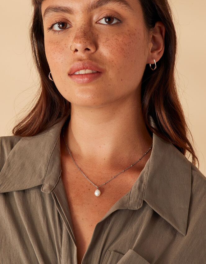 Irregular Pearl Necklace, Silver (SILVER), large