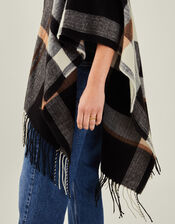 Check Cape Poncho, Black (BLACK), large