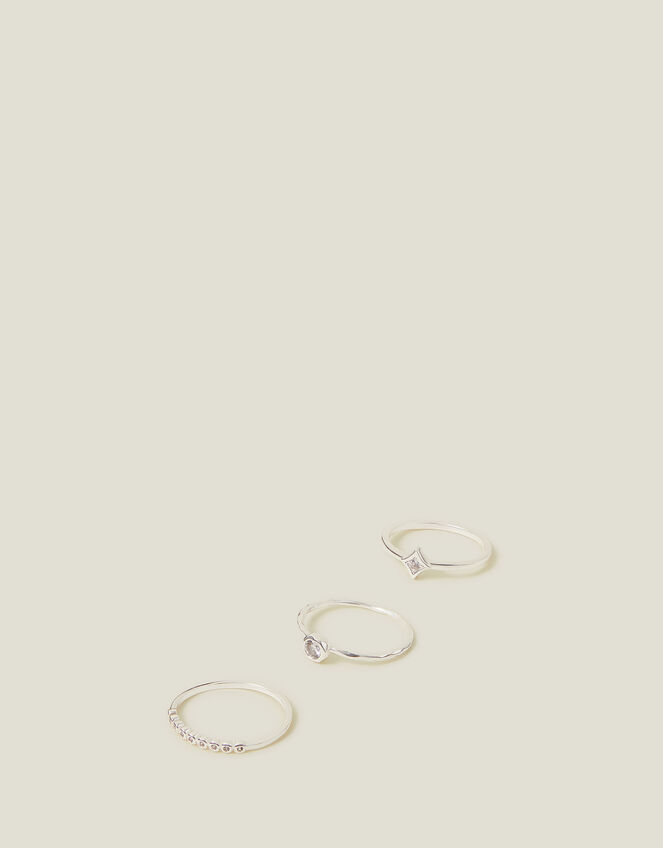 3-Pack Sterling Silver-Plated Crystal Rings, Silver (ST SILVER), large