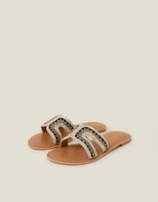 Wide Fit Cut-Out Bead Slide Sandals, Black (BLACK WHITE), large