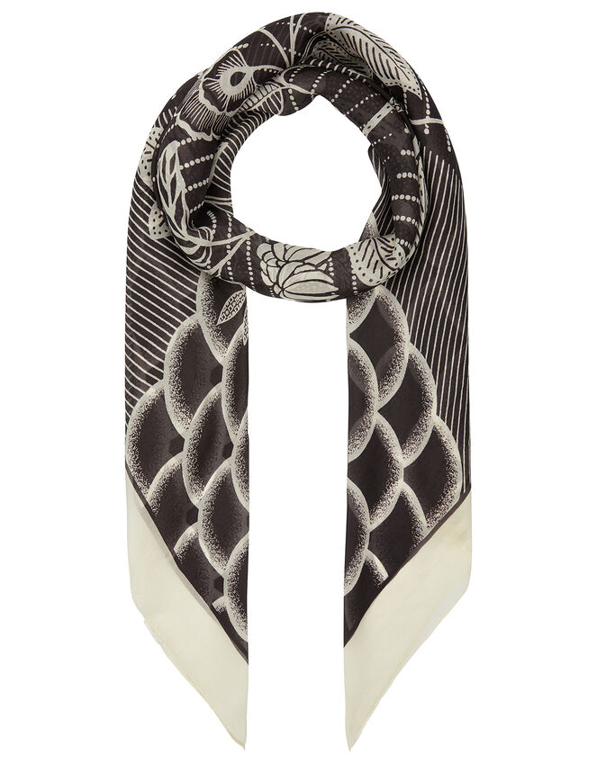 Serenity Monochrome Pattern Scarf in Pure Silk, , large