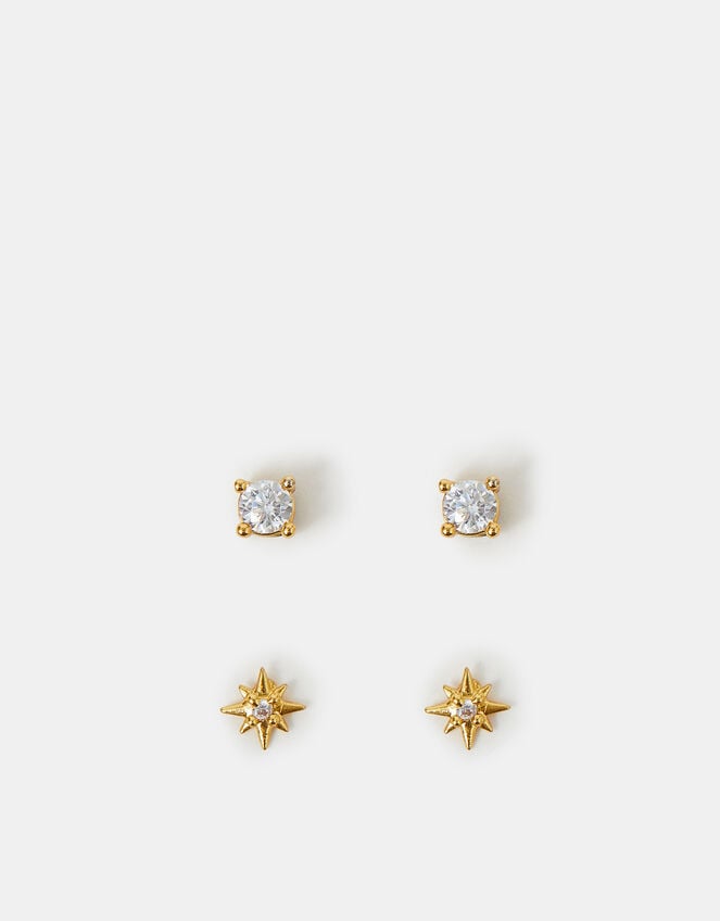 2-Pack 14ct Gold-Plated Sparkle Studs, , large