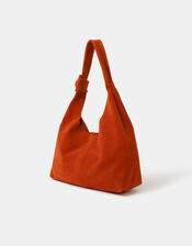 Slouchy Knot Leather Shoulder Bag, Orange (ORANGE), large
