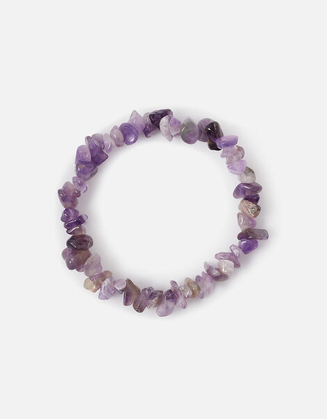 Raw Cut Stone Stretch Bracelet Purple, Purple (PURPLE), large