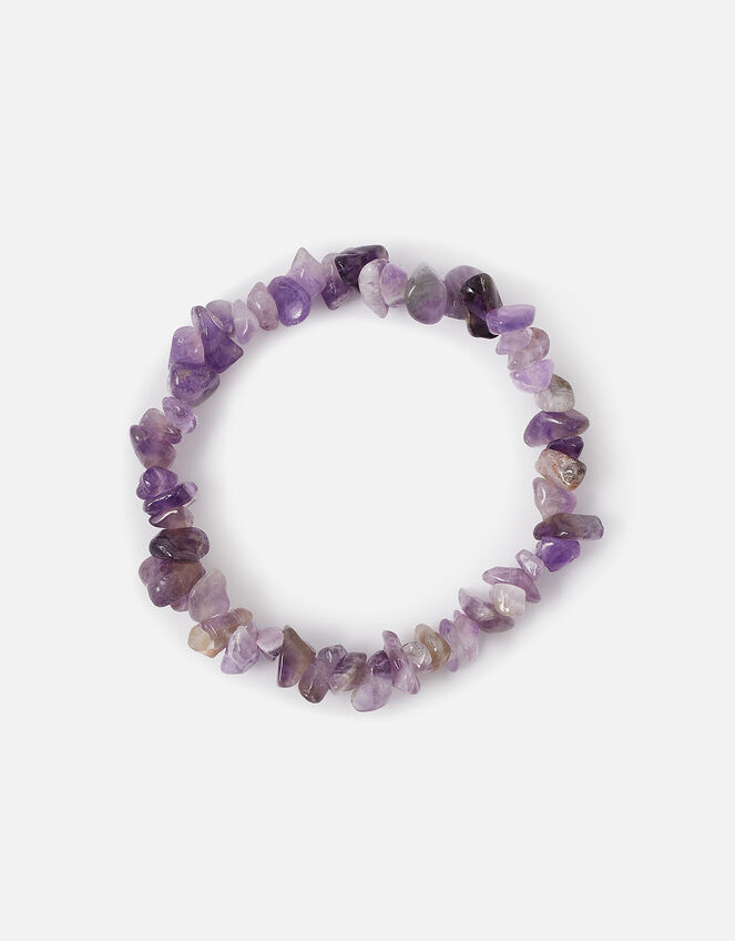 Raw Cut Stone Stretch Bracelet, Purple (PURPLE), large