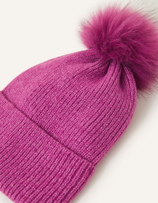 Knit Pom-Pom Beanie , Purple (PURPLE), large