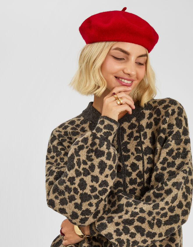 Plain Wool Beret, Red (RED), large