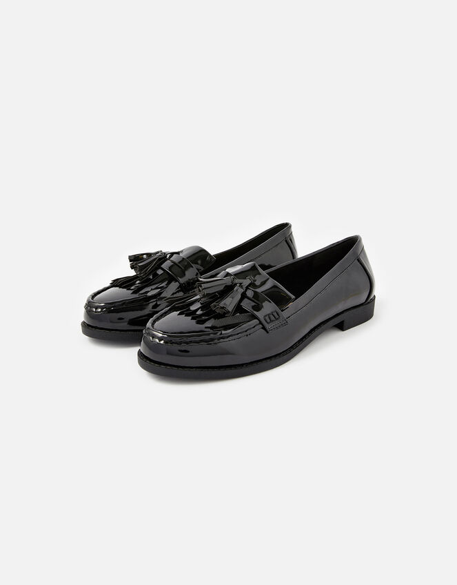 Patent Tassel Trim Loafers, Black (BLACK), large
