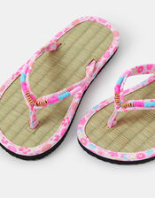 Girls Seagrass Beaded Flip Flops, Pink (PINK), large