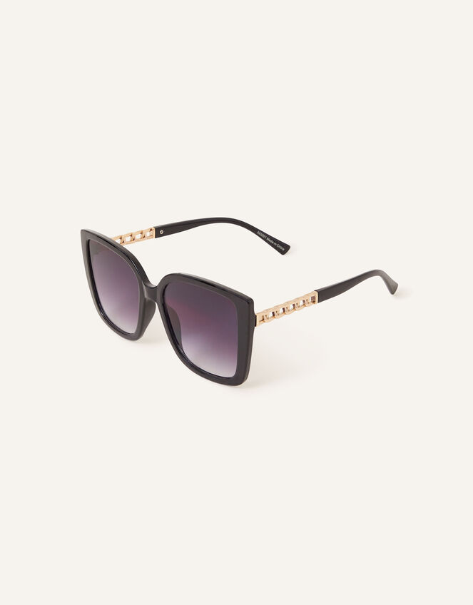 Chain Detail Oversized Square Sunglasses, Black (BLACK), large