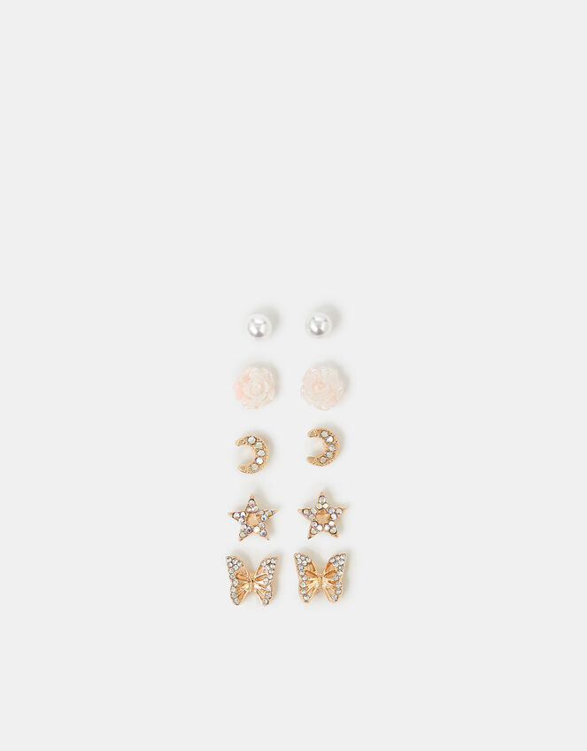 5-Pack Girls Butterfly Titanium Stud Earrings, , large
