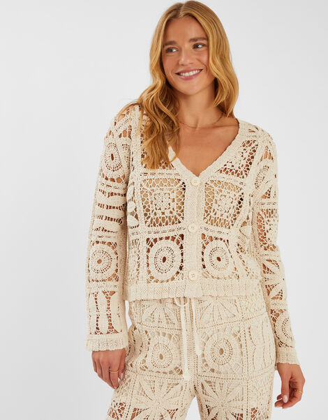 Crochet Cardigan, Natural (NATURAL), large