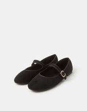 Faux Suede Mary Jane Ballet Flats, Black (BLACK), large