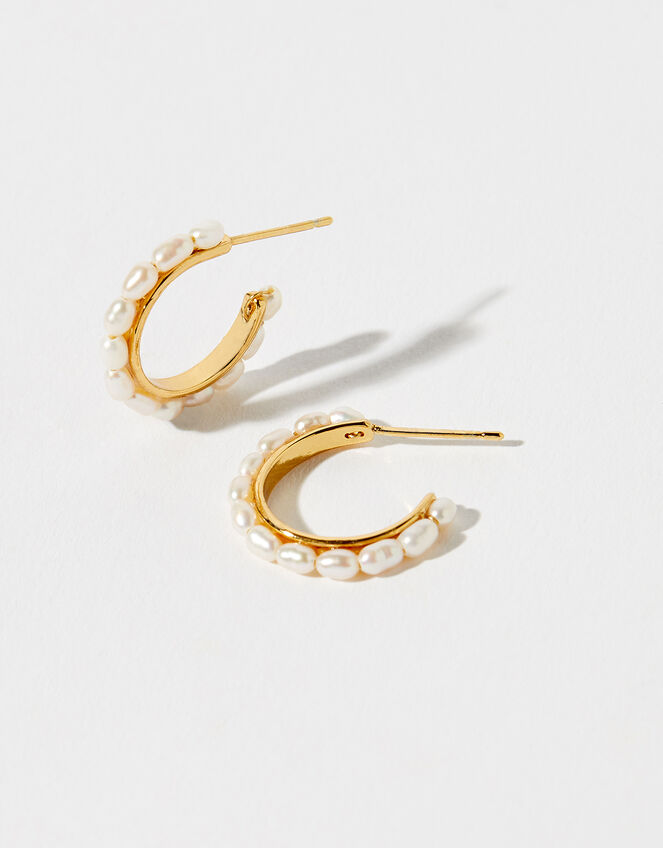 Gold-Plated Freshwater Pearl Hoops, , large