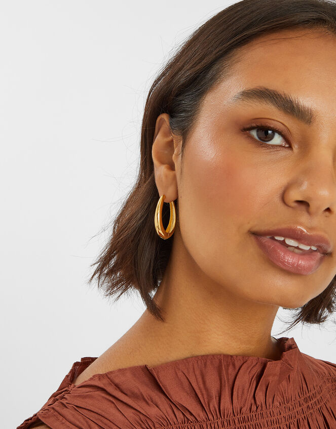 14ct Gold-Plated Large Oval Hoop Earrings, , large