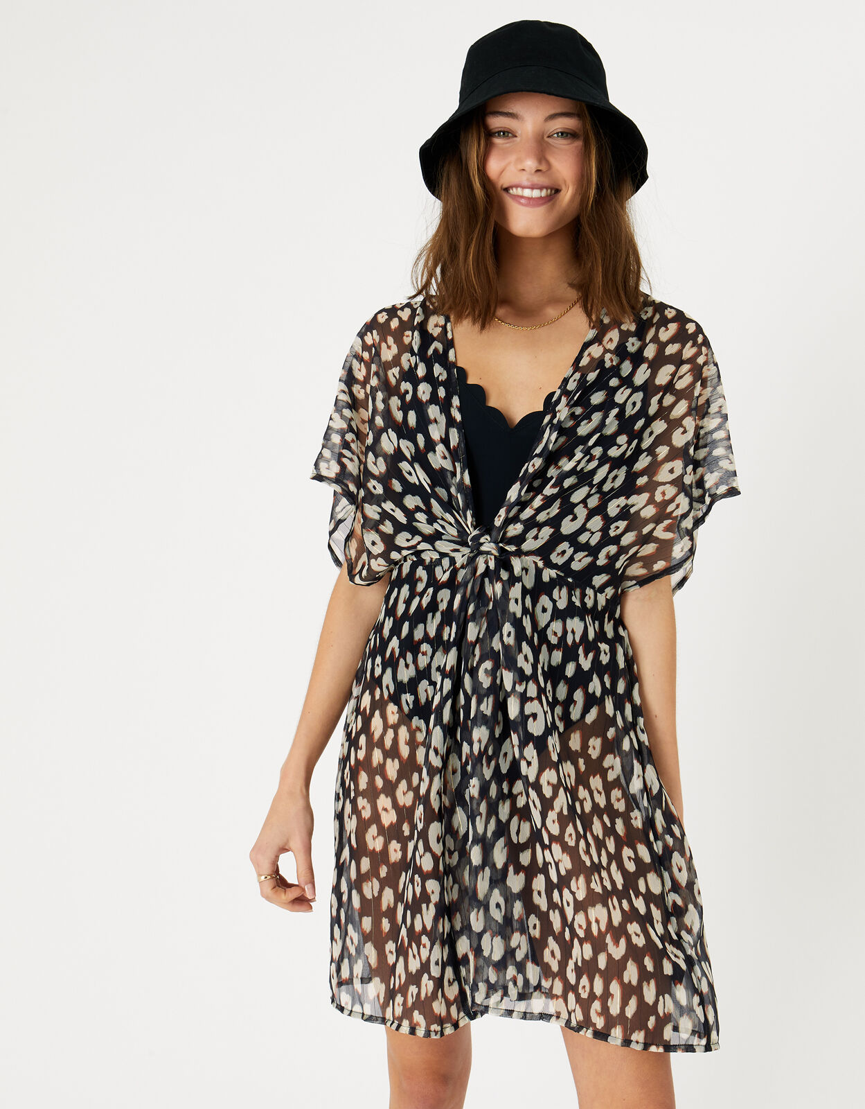 Animal Print Chiffon Kaftan Black Beach kaftans Cover Ups