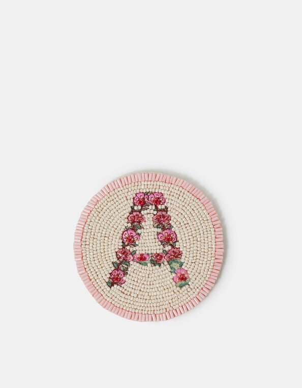 Beaded Floral Initial Coaster, Multi (PASTEL MULTI), large