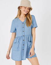 Chambray Mini Dress, Blue (BLUE), large
