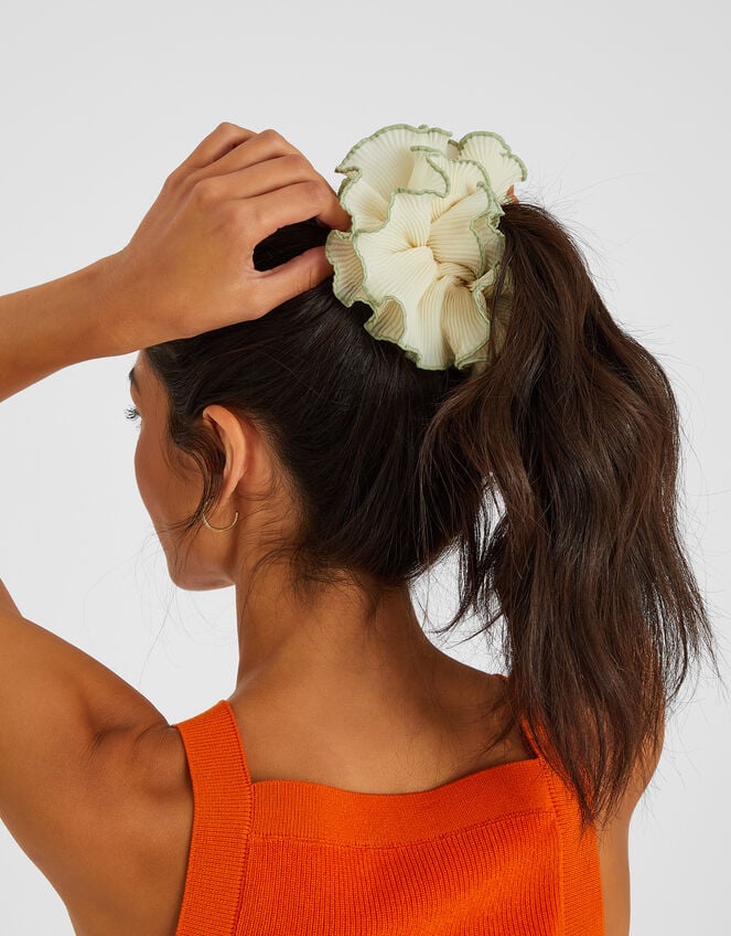 Oversized Frilly Pleated Hair Scrunchie, , large