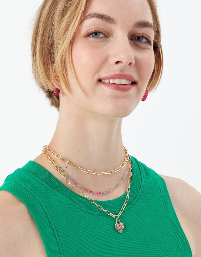 Layered Disco Heart Necklace, , large