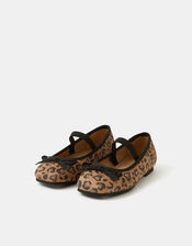 Girls Animal Print Ballerina Flats, Leopard (LEOPARD), large