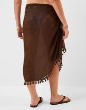 Tassel Trim Sarong, Brown (CHOCOLATE), large