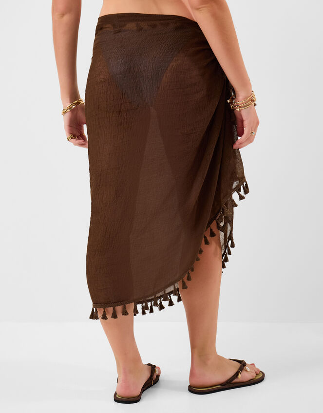 Tassel Trim Sarong, Brown (CHOCOLATE), large