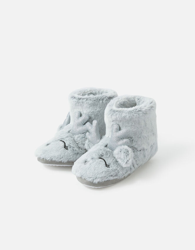  Sparkle Reindeer Slipper Boots, Grey (GREY), large