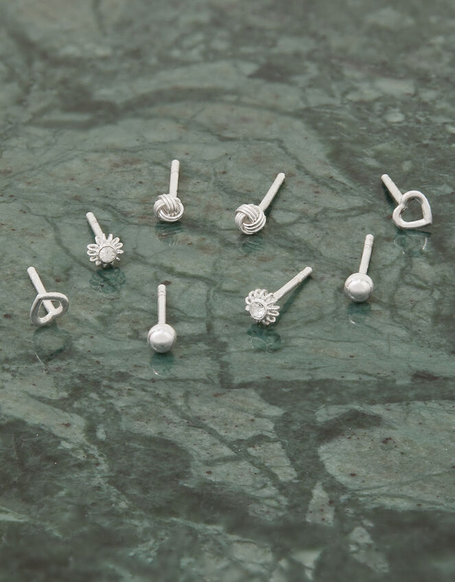 Sterling Silver Mix Stud Earrings 4 Pack, , large