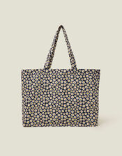 Daisy Print Cotton Shopper Bag Navy, , large
