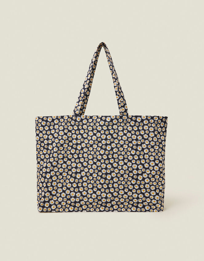 Daisy Print Cotton Shopper Bag Navy, , large