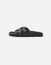 Chunky Woven Leather Sandals, Black (BLACK), large