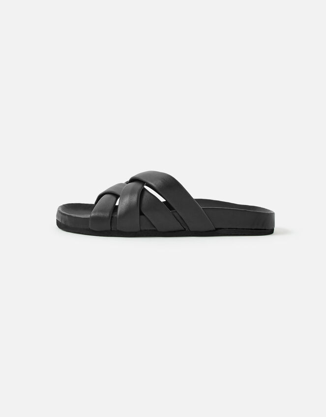 Chunky Woven Leather Sandals, Black (BLACK), large