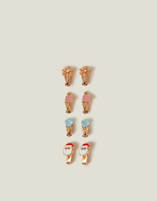 4-Pack Girls Christmas Clip-On Earrings, , large