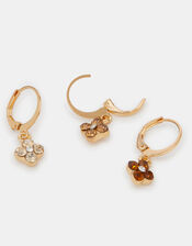 3-Pack Jewel Clover Charm Hoop Earrings, , large