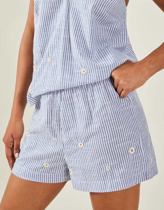 Daisy Embroidered Stripe Short Pyjamas Set, Blue (BLUE), large
